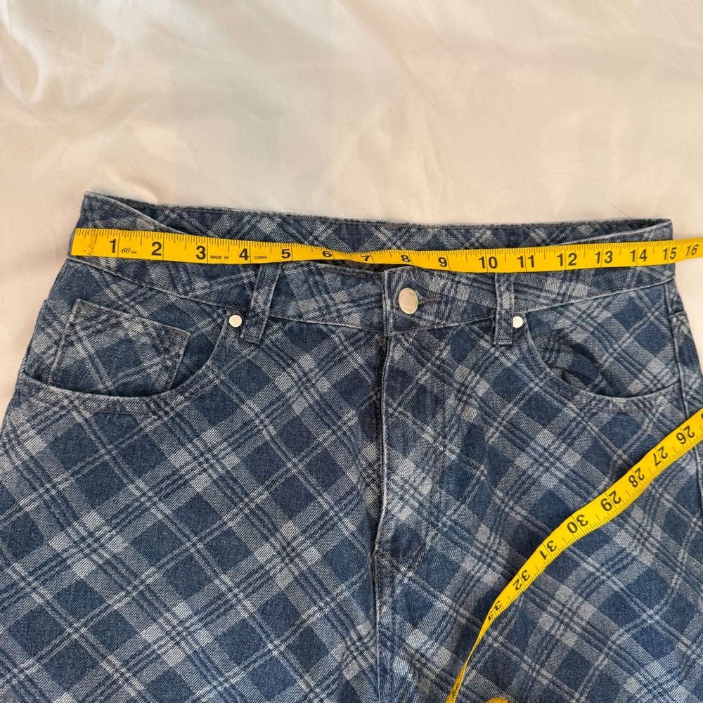 Cider Plaid Jeans Blue Denim Wide Leg Women’s Large Y2K - Picture 4 of 5